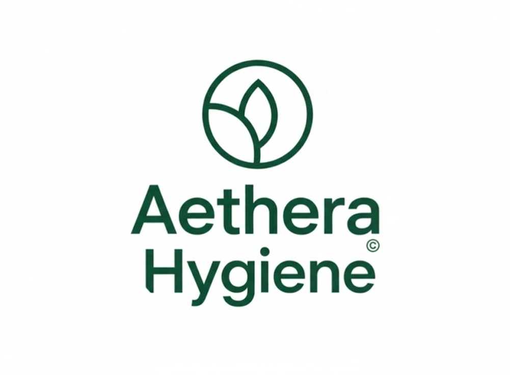 Aethera Hygiene logo featuring a stylized leaf design above the company name.