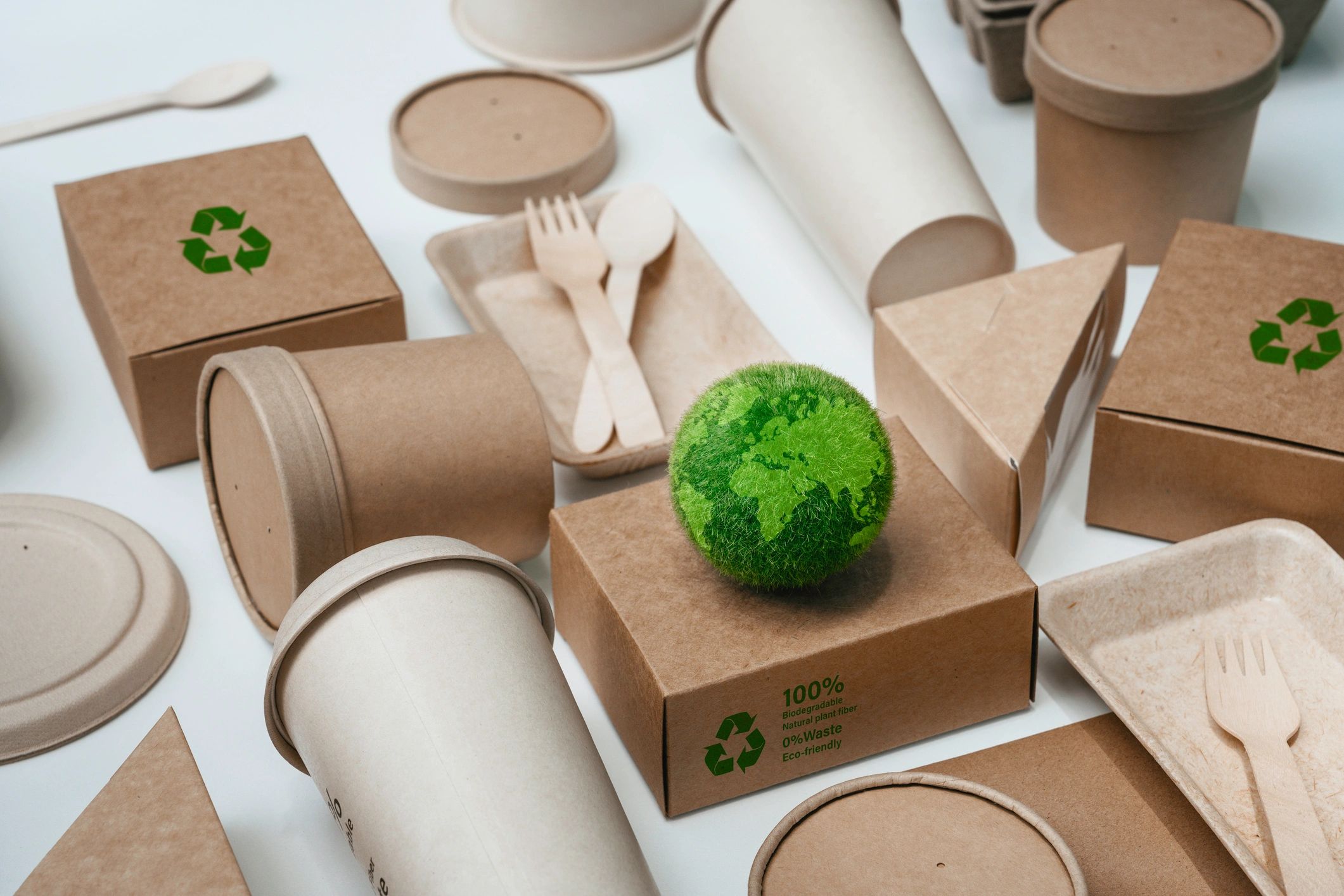 Eco-friendly disposable tableware with a green earth model.