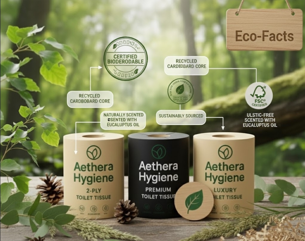 Eco-friendly Aethera Hygiene deodorants with natural ingredients in recyclable packaging.