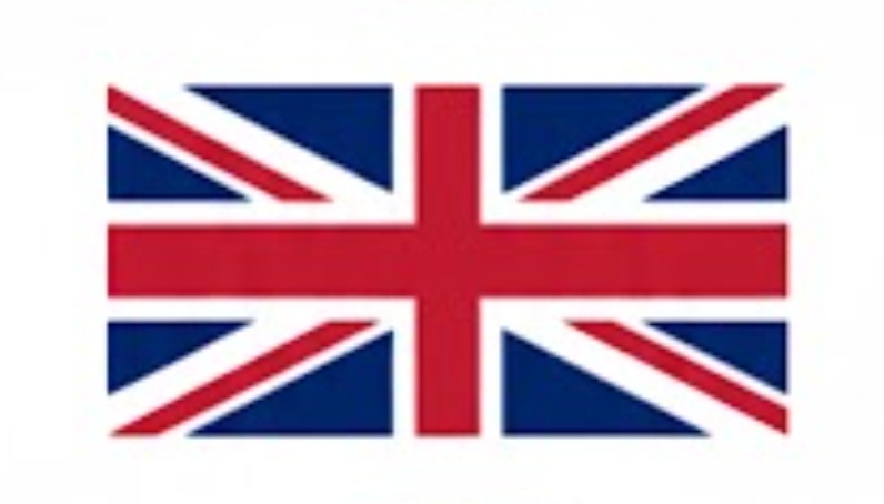 A stylized Union Jack flag with a blue background and red cross.