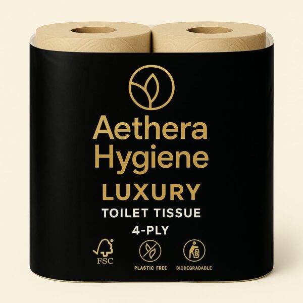 A package of Aethera Hygiene luxury 4-ply toilet tissue rolls.